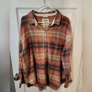 American Eagle Oversized Flannel Women's Size XL Green‎ Pink Red Cream